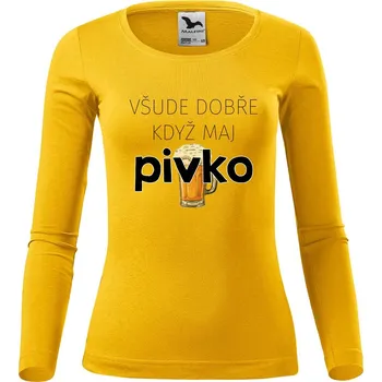 Dámské tričko DOBRÝ TRIKO Dámské bavlněné triko Všude dobře pivko Velikost: L, Barva: Žlutá