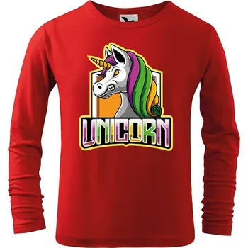 Dětská móda DOBRÝ TRIKO Dětské bavlněné triko Naštvaný jednorožec Velikost: 146/10 let, Barva: Červená