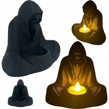 Svícen DEKORACE DUCH SVÍCEN NA ČAJOVOU SVÍČKU SEDÍCÍ DUCH ČERNÝ + LED SVÍČKA