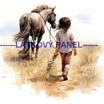 Látkový panel - Kůň a děti - KON - 108 Velikost: 15x15cm, Materiál: Kočárkovina