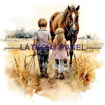 Látkový panel - Kůň a děti - KON - 99 Velikost: 35x35cm, Materiál: Úplet