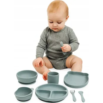 Silikonová sada nádobí pro děti 7 ks, bez BPA, vhodná pro krmení i do mikrovlnky