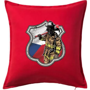 Polštář Hasič erb - Česká vlajka - Polštář 50x50 - 50x50 - Včetně výplně ( Červená )