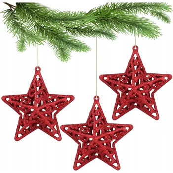 Vánoční dekorace Červené vánoční vánoční baňky ve tvaru hvězd, krajkové vánoční baňky 10,5 cm, 3 ks