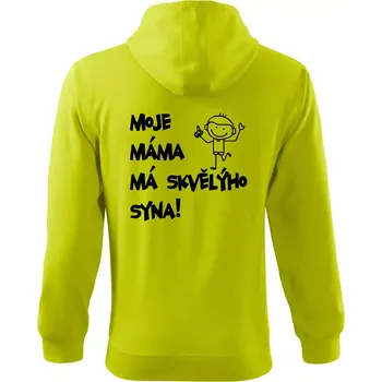 Pánská mikina Moje máma má skvělýho syna - Mikina s kapucí na zip trendy zipper - XL ( Limetková )
