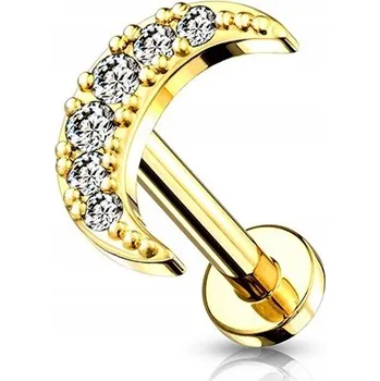 Piercing Labret do ucha s půlměsícem, piercing do lalůčku/helixu 1,2/6 zlatý