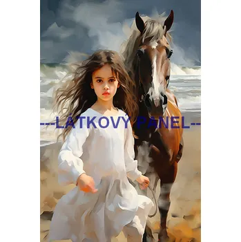 Látkový panel - Dívka na koni - KON - 91 Velikost: 40x27cm, Materiál: Kočárkovina