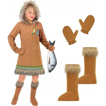 Karnevalový kostým KOSTÝM ESKYMAČKA MALÁ INUITKA KARNEVALOVÝ PŘEVLEK PRO DÍVKY 128