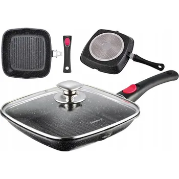Pánev Grilovací pánev s odnímatelnou rukojetí a poklicí 28x28 cm, kamenný povrch, indukce Kinghoff