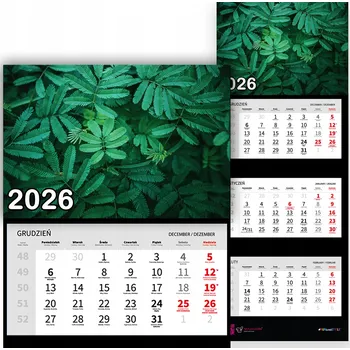 Kalendář Nástěnný Kalendář Trojdílný 2026 ROSTLINY Do Kanceláře Domů Dárek Vzory