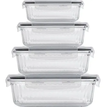 Dóza na potraviny OBĚDOVÝ BOX SADA SKLENĚNÝCH ŽÁRUVZDORNÝCH A VZDUCHOTĚSNÝCH NÁDOB NA POTRAVINY 4 KS