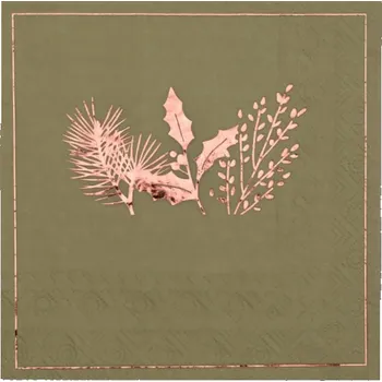 Papírový ubrousek Santex Ubrousky papírové Vánoční větvičky olivovo-růžové 33 x 33 cm 20 ks