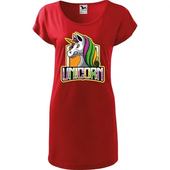 Dámské tričko DOBRÝ TRIKO Dámské tričko/šaty Naštvaný jednorožec Velikost: L, Barva: Červená
