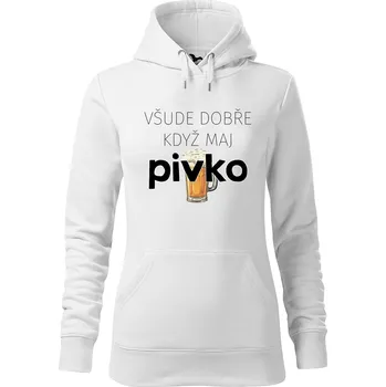 Dámská mikina DOBRÝ TRIKO Dámská mikina s potiskem Všude dobře pivko Velikost dámské mikiny: 2XL, Barva: Bílá