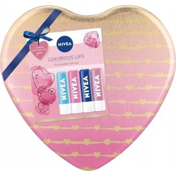 Kosmetická sada Nivea Luxurious Lips 4x Balzám na rty Dárková sada SRDCE
