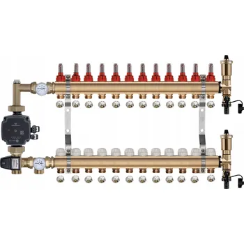 rozdělovač topení Mosazný rozdělovač pro podlahové topení 12 okruhů + čerpadlová skupina Grundfos + PEX připojení
