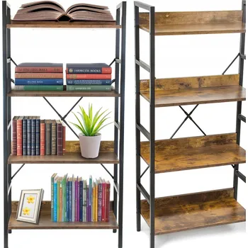 regál Kovový regál s dřevěnými policemi, šroubovaný, na knihy, hračky, boty, černý/hnědý, loft styl