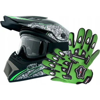 Helma na motorku Motokrosová helma + Brýle + Rukavice na čtyřkolku ATV Enduro BMX Cross | velikost M