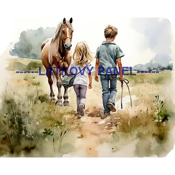 Látkový panel - Kůň a děti - KON - 98 Velikost: 20x20cm, Materiál: Kočárkovina