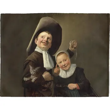 prostírání Prostírání na stůl - Chlapec a dívka s kočkou a úhořem - Judith Leyster