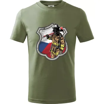 Chlapecké oblečení Hasič erb - Česká vlajka - Tričko dětské bavlněné - 98 cm / 2 roky ( Khaki )
