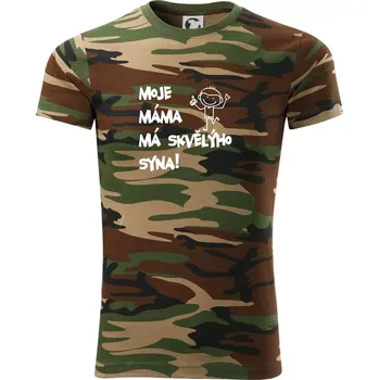 Pánské tričko Moje máma má skvělýho syna - Army CAMOUFLAGE - 3XL ( Hnědý maskáč )