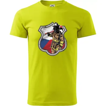 Pánské tričko Hasič erb - Česká vlajka - Klasické pánské triko vyšší gramáže - L ( Limetková )