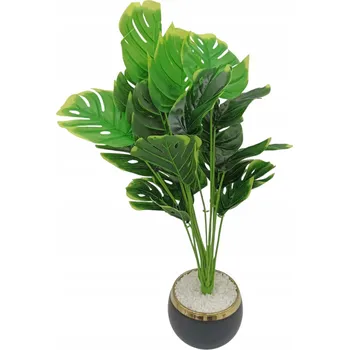 umělá květina UMĚLÝ KVĚT V KVĚTINÁČI MONSTERA VE ZLATÉM KVĚTINÁČI REALISTICKÁ 55 CM