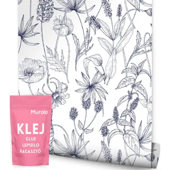 Fototapeta TAPETA DO OBÝVACÍHO POKOJE LOŽNICE MALOVANÉ KVĚTY BYLINKY PŘÍRODA LISTY STYL VINTAGE