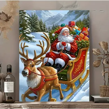Malování podle čísel, Santa se sobem, 40x50 cm