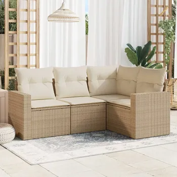 Zahradní pohovka 4dílná zahradní sedací souprava s poduškami béžová polyratan Béžová3251245