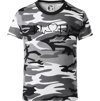 Chlapecké tričko Srdce EKG - Dětské maskáčové triko - 104-110cm / 3-4 roky ( Šedý maskáč )