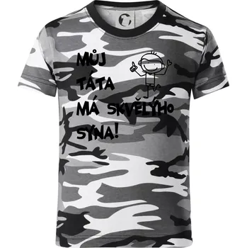 Můj táta má skvělýho syna - Dětské maskáčové triko - 146 cm/10 let ( Šedý maskáč )