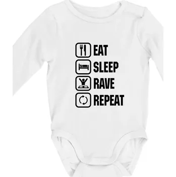 Eat sleep rave repeat - Body kojenecké s dlouhým rukávem - Dlouhý r. do 3 měs ( Bílá )