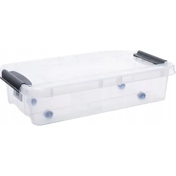 Úložný box Krabička na kolečkách, s víkem, odstíny šedé a stříbrné, průhledný