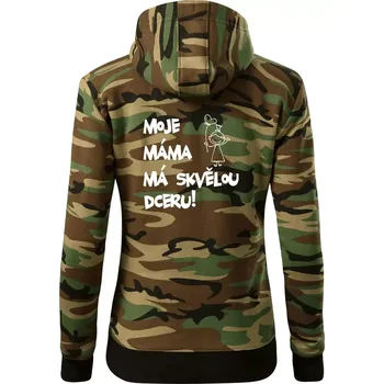 Dámská mikina Moje máma má skvělou dceru - Dámská mikina trendy zipper s kapucí - XS ( Hnědý maskáč )