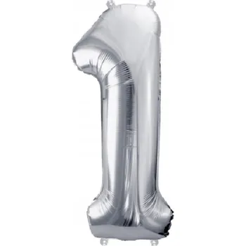 Balónek BALÓNEK ČÍSLICE 1 JEDEN STŘÍBRNÝ FÓLIOVÝ VE TVARU ČÍSLICE 100 CM NAROZENINOVÝ ROK
