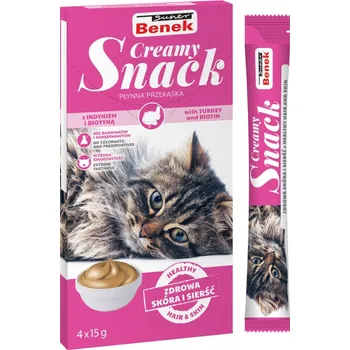 Pamlsek pro kočku Super Benek Creamy Snack svačinka pro kočky s krůtím masem a biotinem (4x15 g)