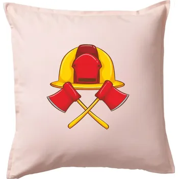Polštář Hasičská helma a sekera - Polštář 50x50 - 50x50 - Včetně výplně ( Světle růžová )