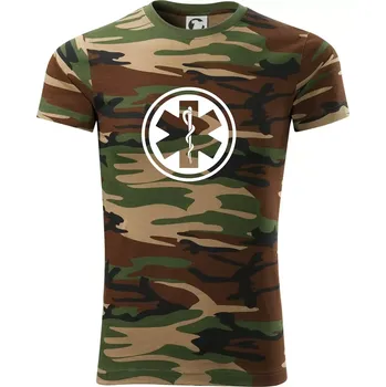 Pánské tričko Rescue logo samostatné kulaté - Army CAMOUFLAGE - M ( Hnědý maskáč )