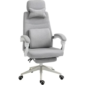 Vinsetto Kancelářská židle Vinsetto, ergonomická kancelářská židle s polštářkem pod hlavu, bederním polštářkem, výškově nastavitelná herní židle s podnožkou, vysoký opěrák, šedá 62 x 68 x 117-127 cm