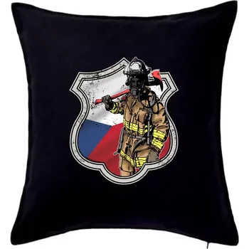 Polštář Hasič erb - Česká vlajka - Polštář 50x50 - 50x50 - Včetně výplně ( Černá )