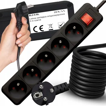 Napájecí kabel Prodlužovací Kabel kabel s přepěťovou ochranou BOUNN 5 m, 5 zásuvek ks černý