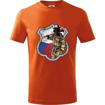 Chlapecké tričko Hasič erb - Česká vlajka - Tričko dětské bavlněné - 104-110cm / 3-4 roky ( Oranžová )