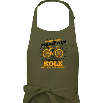 Kuchyňská zástěra Starší muž - cyklista silniční kolo - Pánská zástěra na vaření - Univerzální velikost ( Khaki )