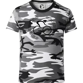 Chlapecké tričko Logo cyklisty a řetěz - Dětské maskáčové triko - 146 cm/10 let ( Šedý maskáč )