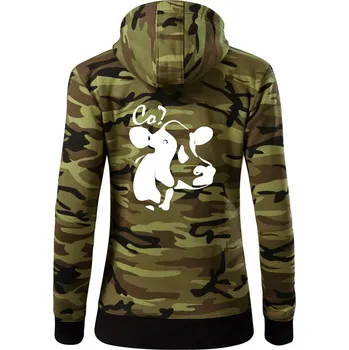 Dámská mikina Zmatená kráva - Dámská mikina trendy zipper s kapucí - L ( Zelený maskáč )