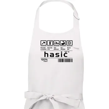Kuchyňská zástěra Čárový kód - Hasič - Pánská zástěra na vaření - Univerzální velikost ( Bílá )