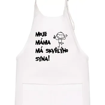 Kuchyňská zástěra Moje máma má skvělýho syna - Dětská zástěra na vaření - Univerzální velikost ( Bílá )