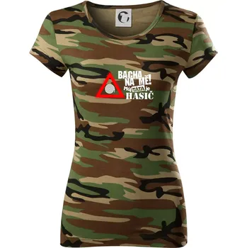 Dámské tričko Bacha na mě! Můj táta je hasič - Dámské maskáčové triko - XS ( Hnědý maskáč )